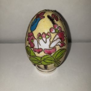 Vintage Chinese Owl Cloisonne Metal Egg
